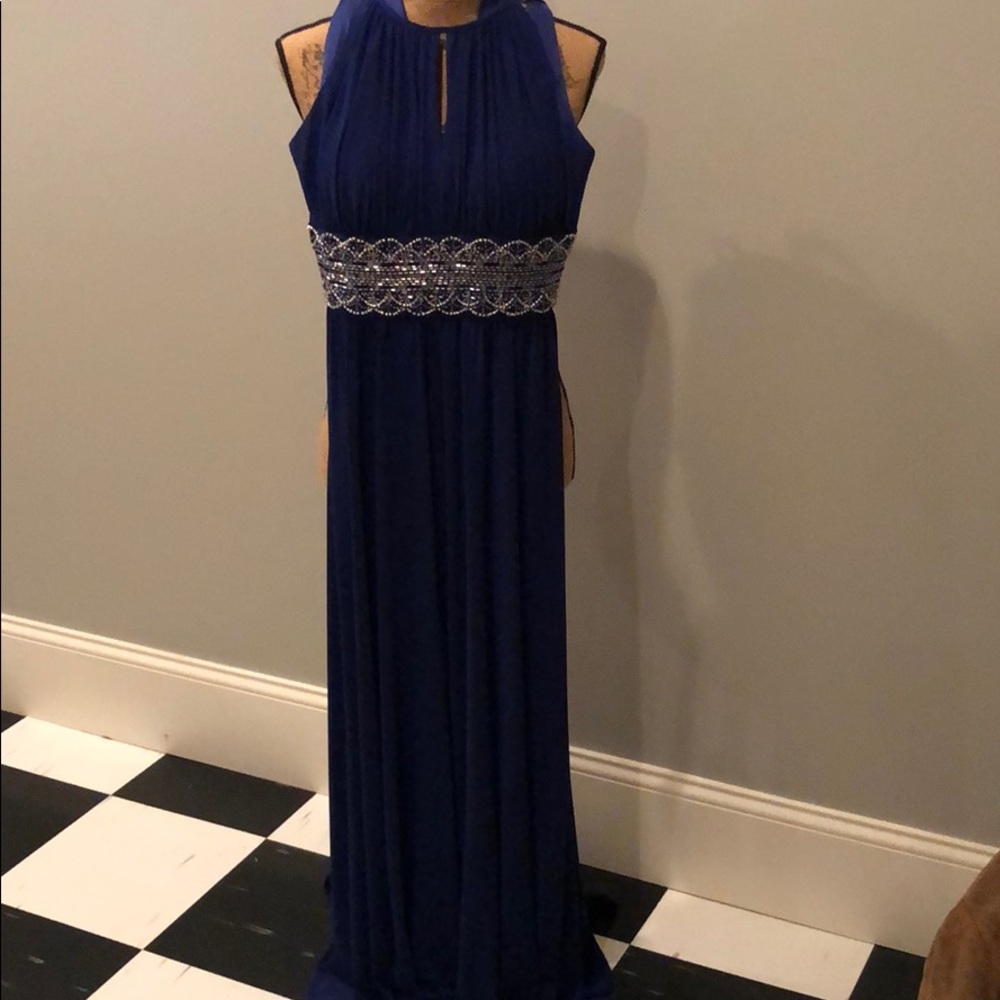 Royal blue long beaded cocktail dress